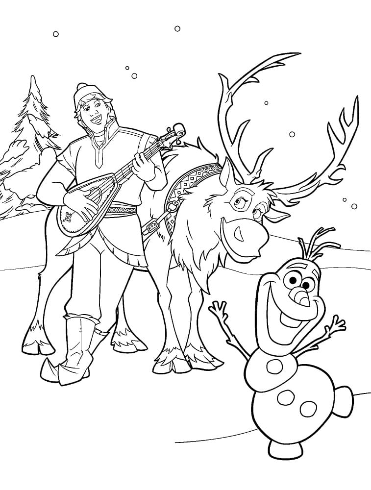 Kristoff Sven Olaf From Frozen Coloring Page